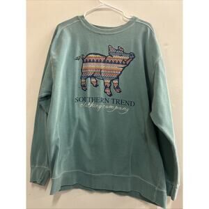 SOUTHERN TREND PIG Sweatshirt Green Sage Mint Blue Pullover WOMENS Size XL